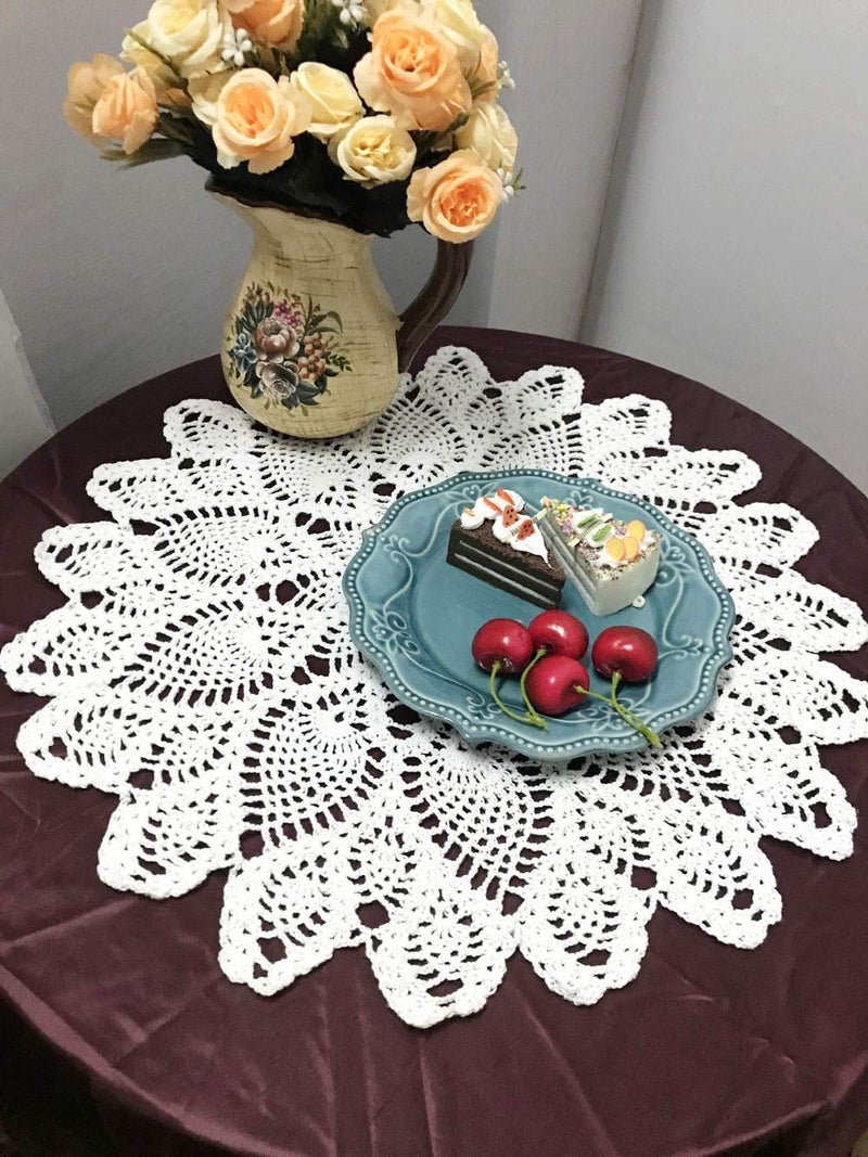 Damanni Cotton Handmade Crochet Lace Tablecloth Doilies Doily,Round,White,20 Inch,2PC - Image 1